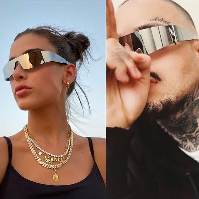 Crazy Feng Trendy Rimless Futuristic Wrap Around Sunglasses Women Men,Cyberpunk Visor Sunglasses ... | Amazon (US)