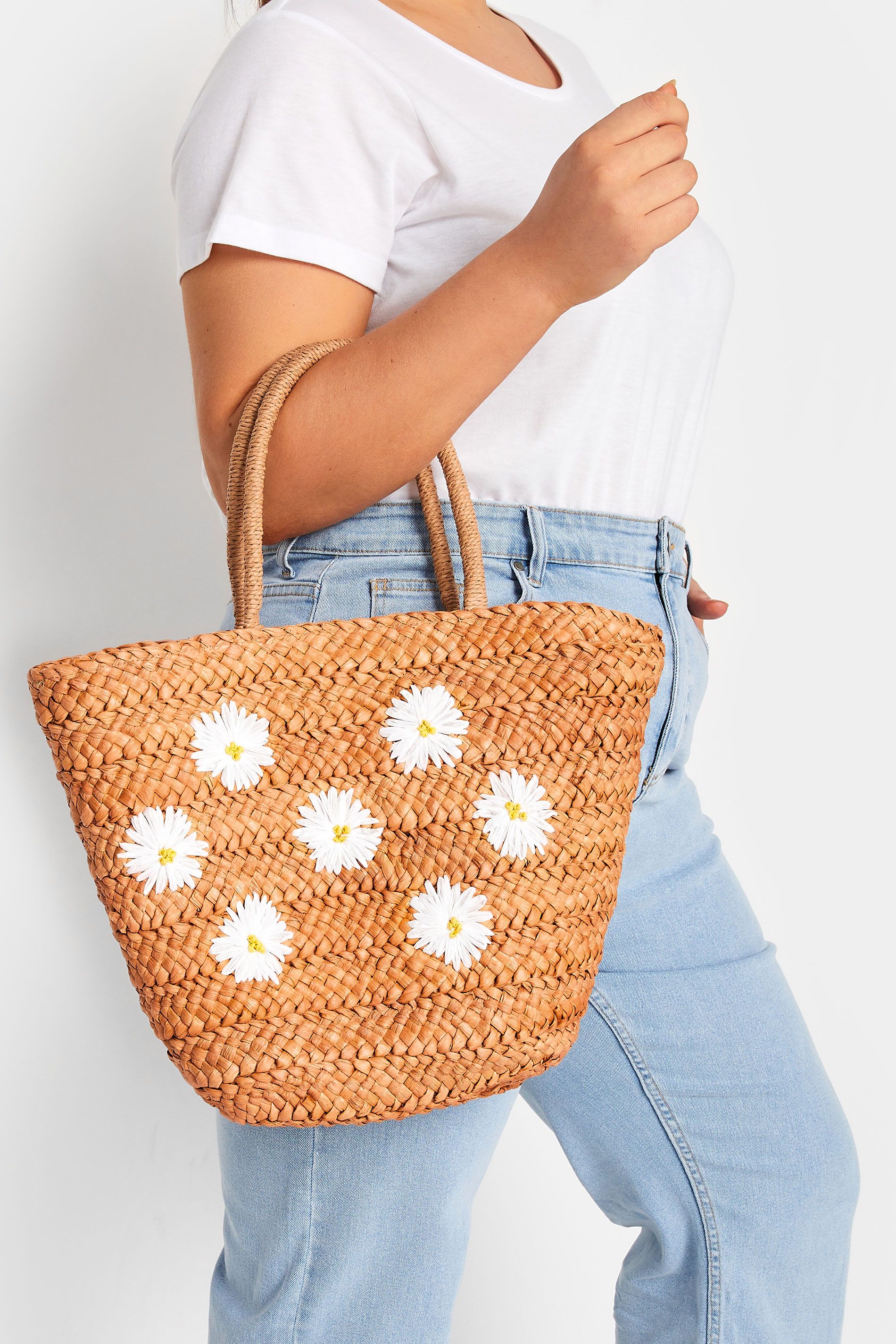 Yours Natural Brown Daisy Straw Bag | Long Tall Sally