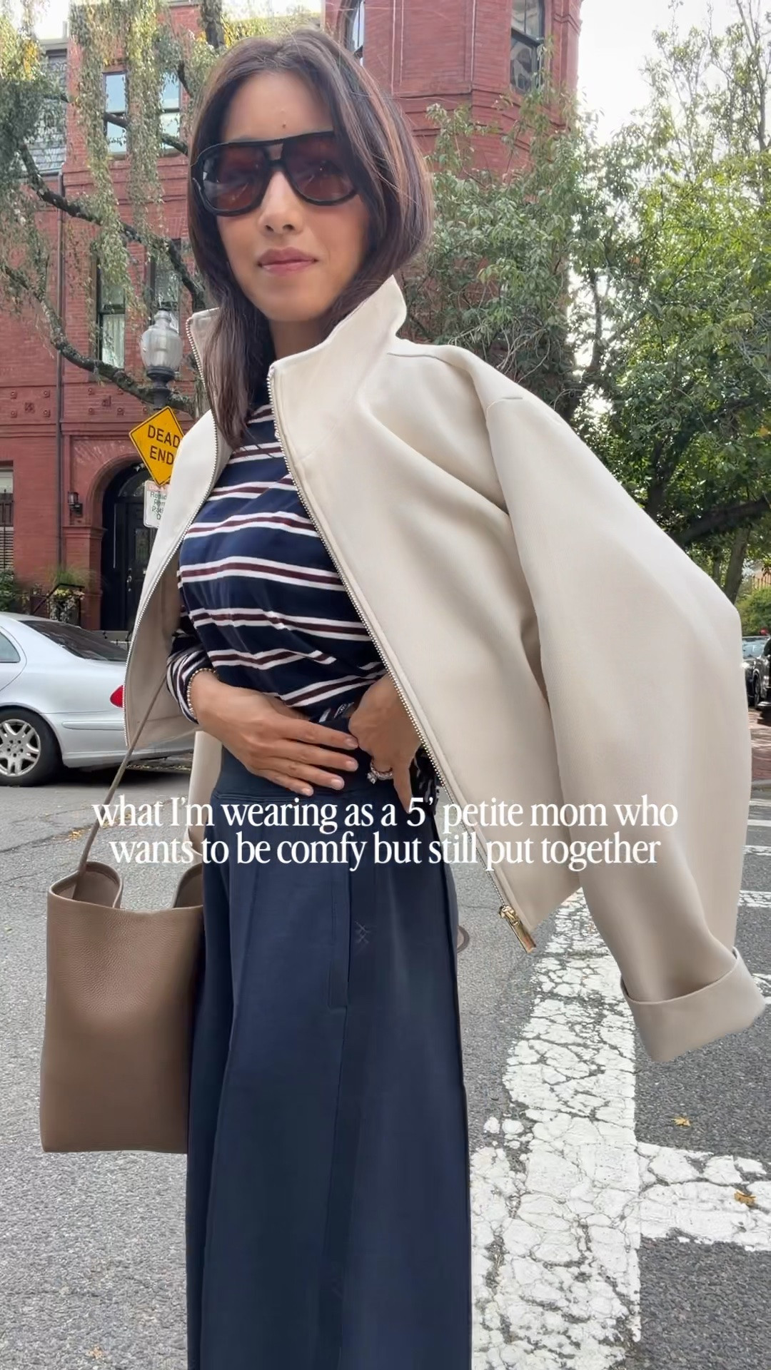 Sizing & code below! 
• Rhone lounge pants XS in 27" inseam, I got code JEAN20 for 20% off a first order, has some really cute matching tops and sweatshirts (I have the mock neck pullover). XS is slightly loose at my waist so ideal for someone who is size 0/25 denim.

Also linked Aritzia which are an elevated fabric that could be worn for work, not lounge pants. Aritzia Short runs longer than Rhone 27” 
• zara jacket XS 
• Gap cotton stripe tee XXS regular, boxy fit (don't need petite since it's shorter in length and shrinks in dryer FYI) 
• Mango loafers 5 no breaking in needed for me 
• Quince tote bag sz small 

Fall casual outfit idea, easy mom outfit, petite friendly lounge pants

#LTKPetite #LTKSeasonal #LTKmomlife