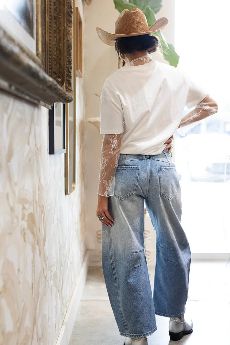 Distressed Light Wash Barrel Jeans | Flea Style