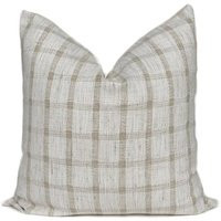 Plaid Pillow Cover in White & Beige Linen Textured Minimal Rustic Boho Cottage Cushion Case Couch Sofa Throw New Home Gift | Etsy (US)