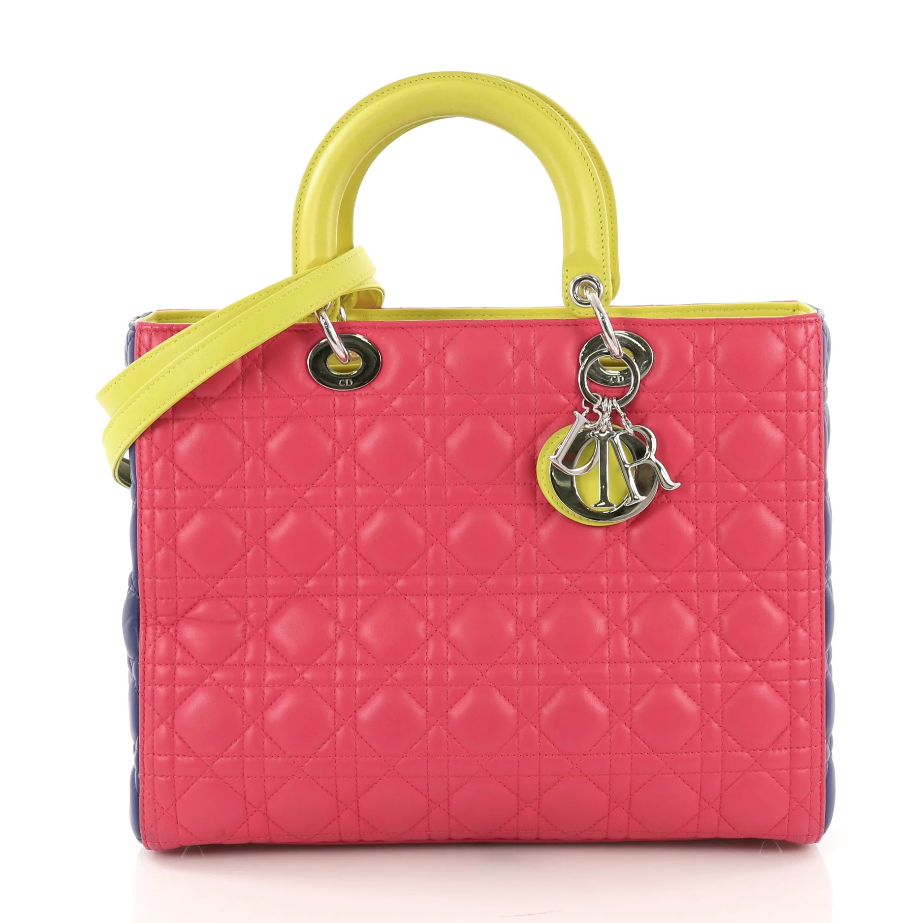 Tricolor Lady Dior Handbag Cannage Quilt Lambskin Large - Tricolor Lady Dior Handbag Cannage Quilt Lambskin Large / pink | Rebag