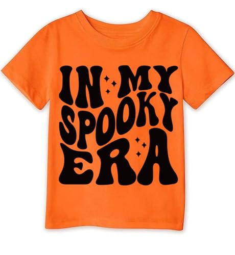 Toddler Girls T-Shirt Halloween Shirt in My Spooky Era Tops Kids Short Sleeve Orange Letter Tees 2T | Amazon (US)