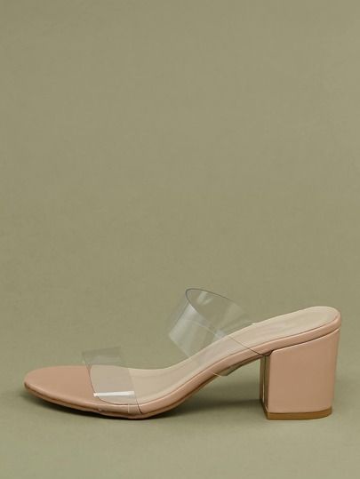 Double Clear PVC Band Low Block Heel Sandals | SHEIN