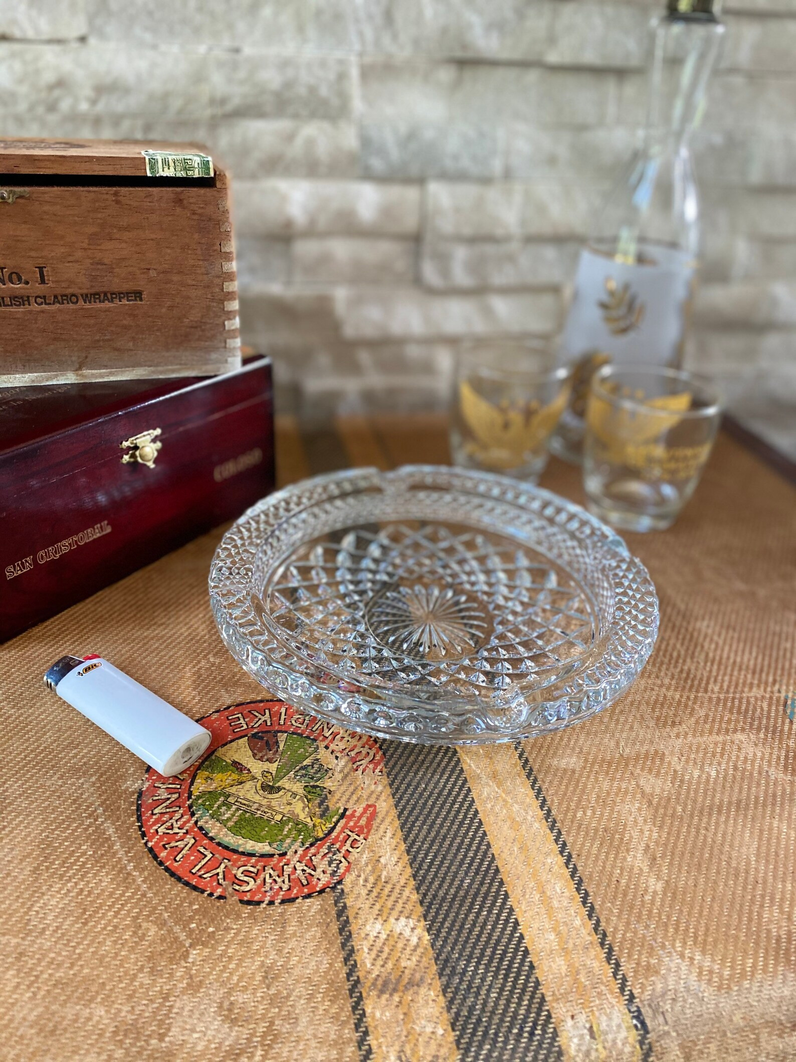 Large Cut Glass Ashtray - Anchor Hocking Wexford Cut Large ashtray - Mid Century Modern Tobaccian... | Etsy (US)