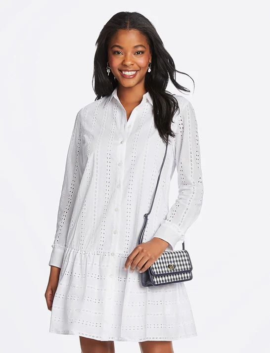 Striped Eyelet Flounce Shirtdress | Draper James