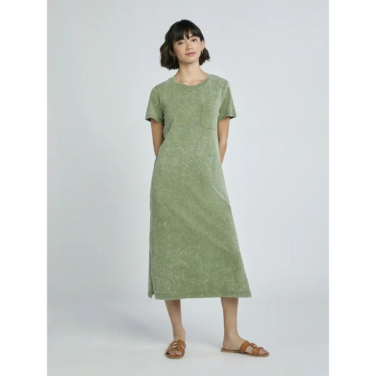 Time and Tru Women's Midi T-Shirt Dress with Short Sleeves, Sizes XS-XXXL | Walmart (US)