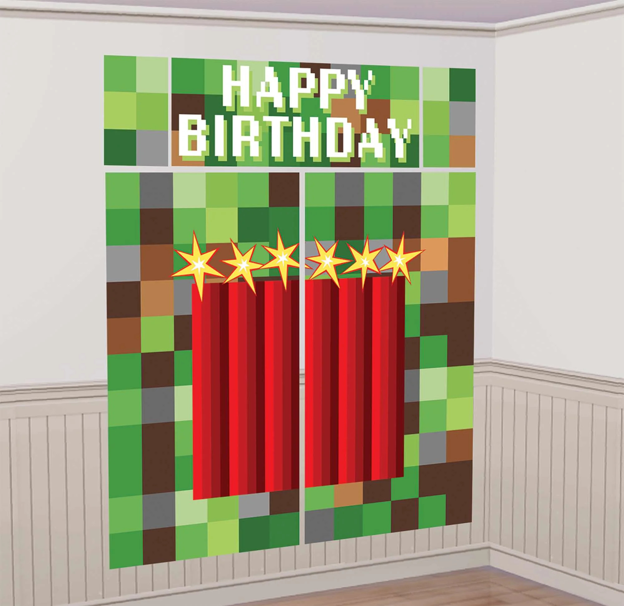 TNT Minecraft Birthday Party Wall Decorating Kit, 65" x 75", 5 pcs - Multicolor Pixelated Video G... | Walmart (US)