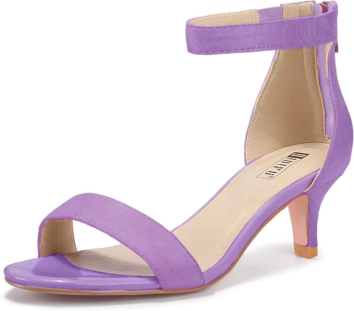 IDIFU Women's Low Kitten Heels Sandals Ankle Strap Open Toe Wedding Pump Shoes with Zipper | Amazon (US)