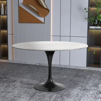 Heatherton Round Dining Table with Resin Top Kitchen Table and Black Stainless Steel Pedestal Base Seats 2-6 Person | Wayfair North America