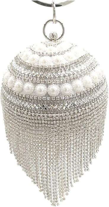 UMREN Women Round Ball Crystal Evening Clutch Purse Tassel Wedding Party Hand Bags | Amazon (US)