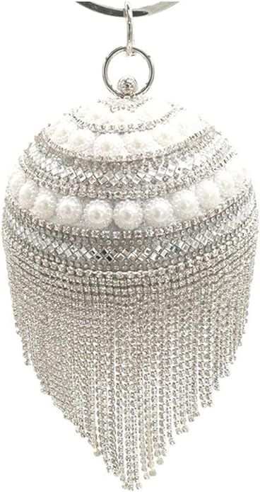 UMREN Women Round Ball Crystal Evening Clutch Purse Tassel Wedding Party Hand Bags | Amazon (US)