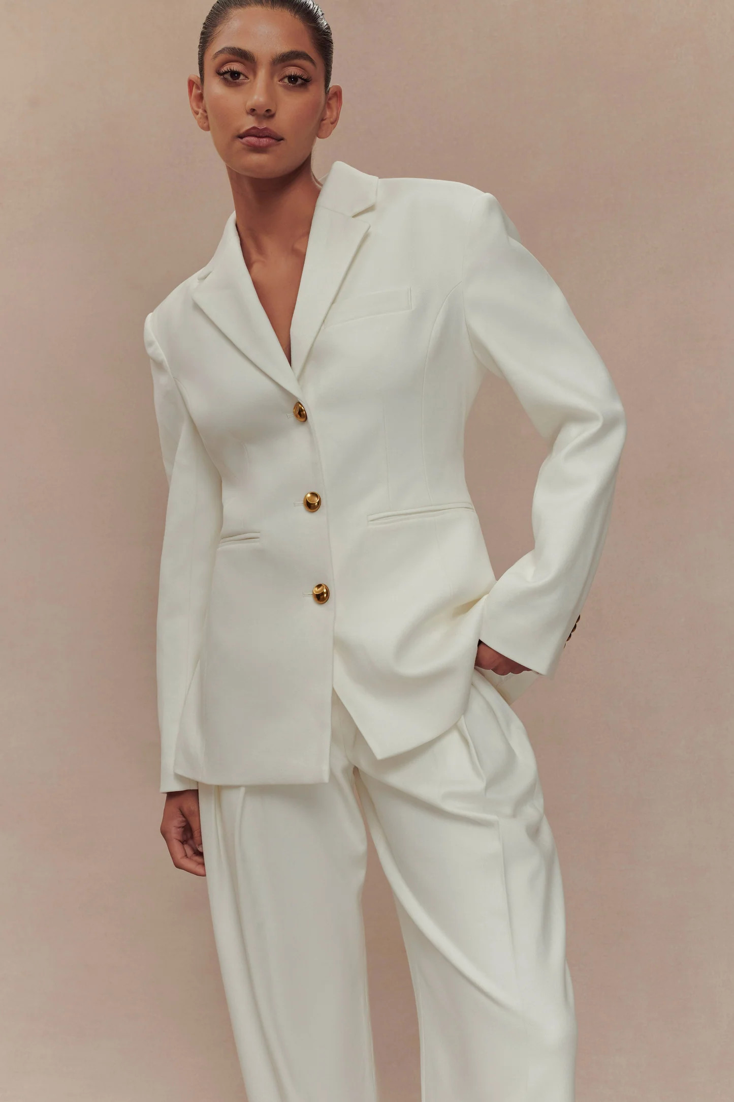 Bellamy Cinched Blazer - Ivory | MESHKI US