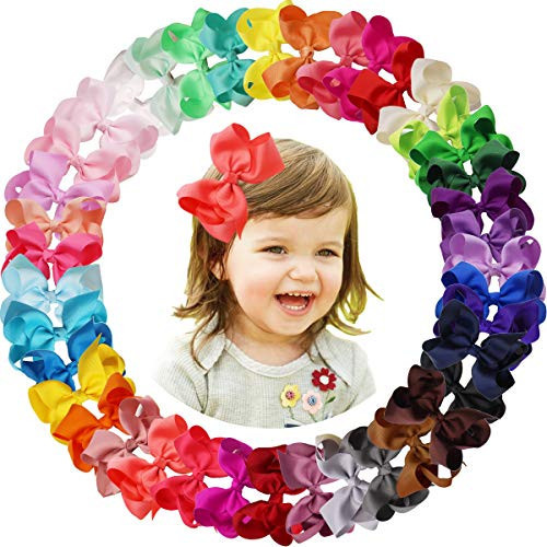 40 Colors Hair Bows for Girls 4.5inch Boutique Grosgrain Ribbon Bows Alligator Hair Clips Hair Accessories for Baby Girls Toddlers Kids Children Teens | Amazon (US)