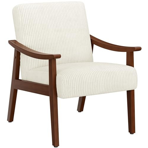 Yaheetech Corduroy Accent Chair, Mid-Century Modern Armchair with Solid Wood Legs, Reading Leisure Chair with High Back for Living Room Bedroom Waiting Room Beige | Amazon (US)