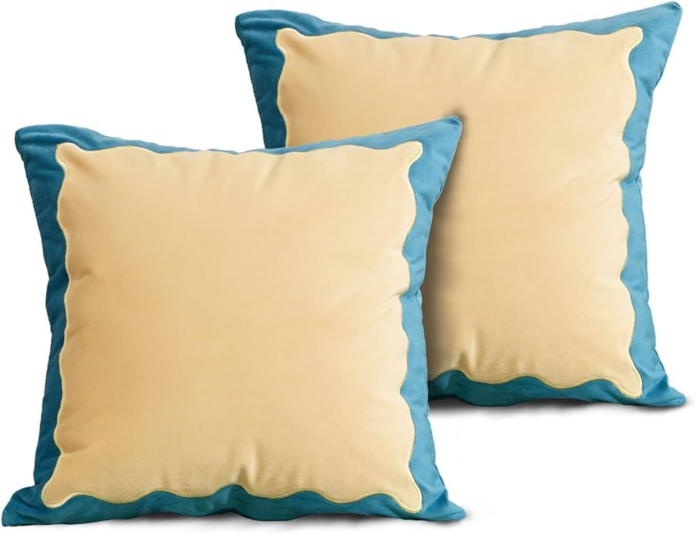 ORTIGIA Decorative Yellow Throw Pillow Covers Velvet 18x18 Set of 2 Cute Double-Sided Outdoor Far... | Amazon (US)
