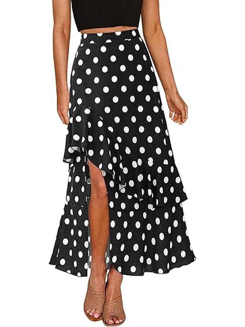 BTFBM Women Spring Summer Long Skirts Dress Boho Floral Elastic Waist Split Ruffle High Low Beach... | Walmart (US)