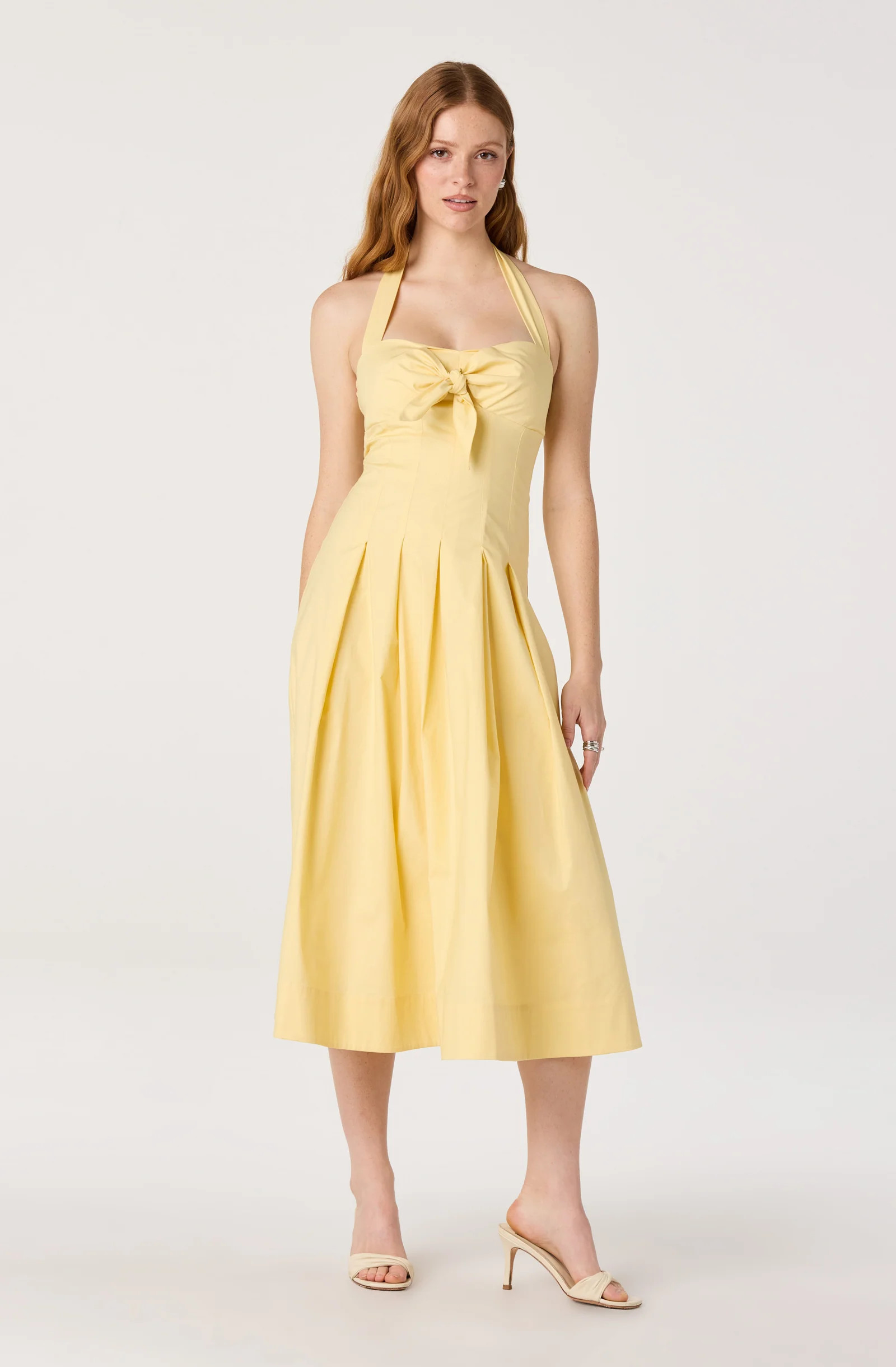 Janae Pleated Halter Midi Dress - Butter yellow / XS | ASTR The Label (US)