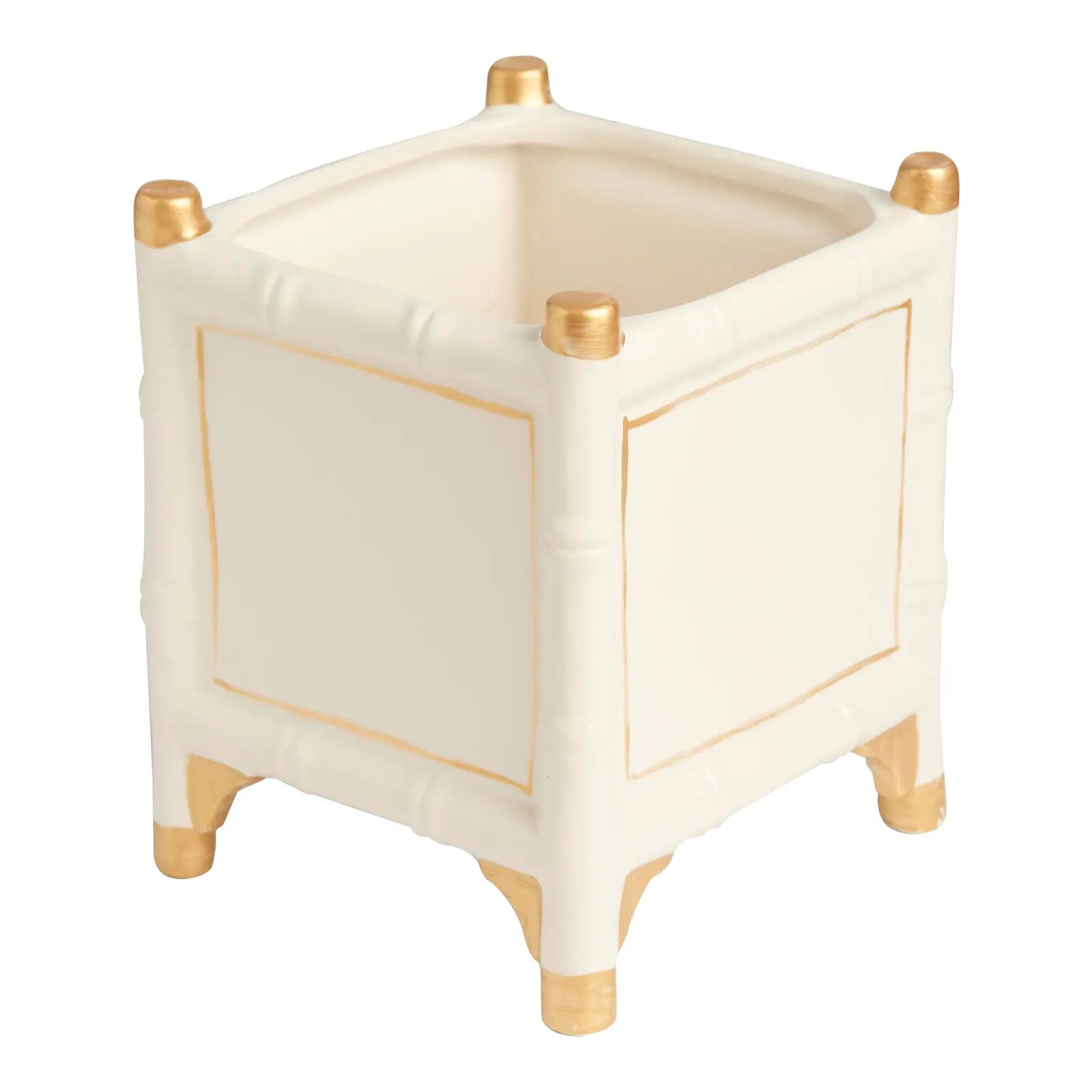 Bamboo Cachepot, White/Gold, Large | Chairish