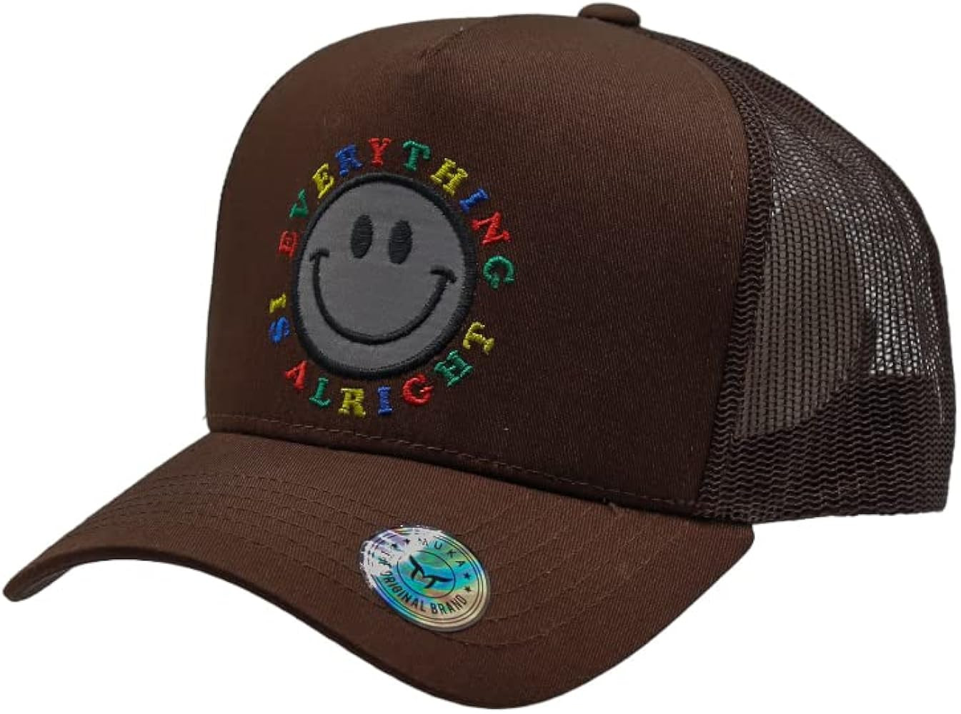 Muka Smiley Face Trucker Hat Streetwear Vintage 5-Panel Trucker Hat Smile Face Embroidery Mesh Ba... | Amazon (US)