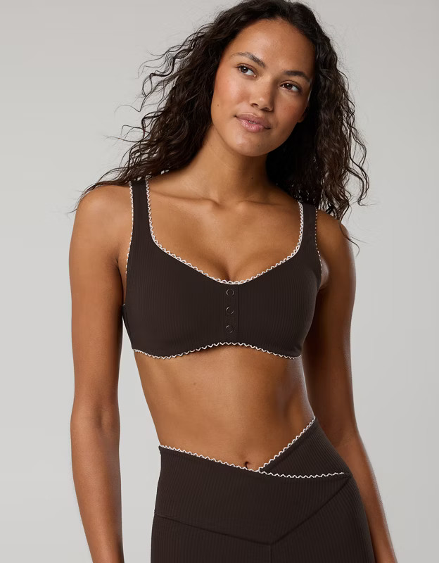 OFFLINE By Aerie Real Me XTRA Rib Picot Sports Bra | Aerie
