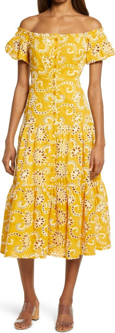 Off the Shoulder Tiered Midi Dress | Nordstrom