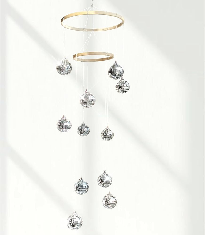 Disco Ball Mobile Spiral Spinner Ball 32 Inch Height with Bamboo Circle for Indoor Outdoor Yard G... | Amazon (US)