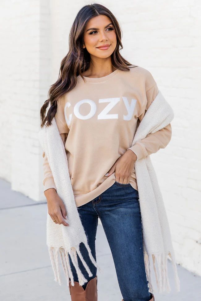 Cozy Gold Chenille Patch Graphic Sweatshirt | Pink Lily
