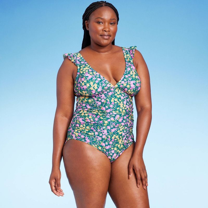 Women's Ruffle Shoulder Ruched Full Coverage One Piece Swimsuit - Kona Sol™ | Target