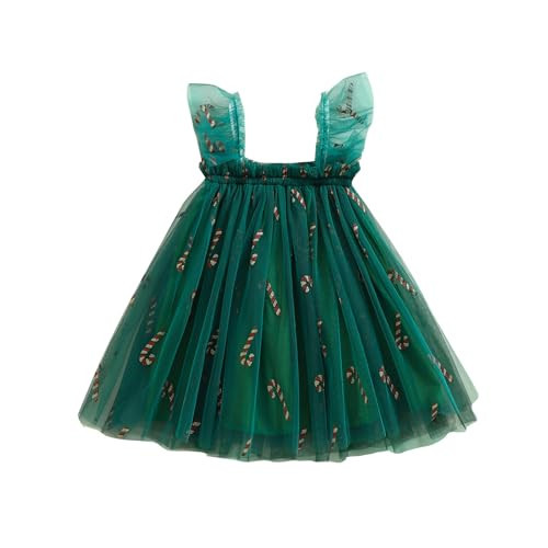 Toddler Girl Christmas Dress Square Neck Sleeveless Layered Tulle Tutu Dress My First Christmas Baby Girl Outfit (A Green, 18-24 Months) | Amazon (US)