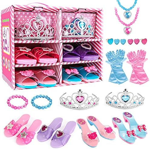 Meland Princess Dress Up Shoes and Jewelry Boutique - 4 Pairs of Play Shoes and Pretend Jewelry T... | Amazon (US)