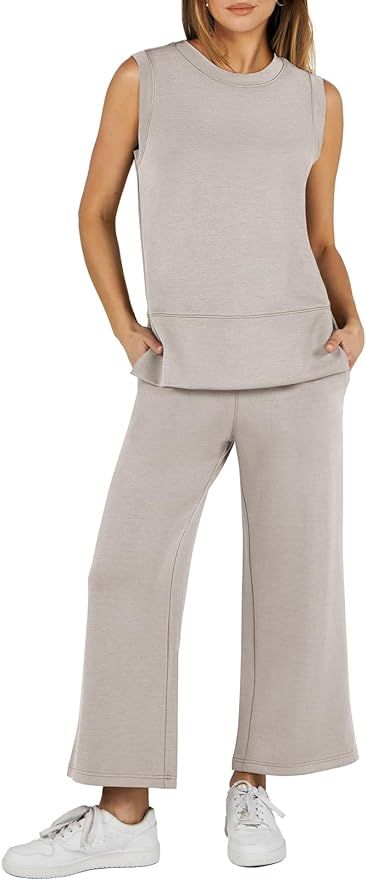 ANRABESS Women's 2 Piece Sets Summer Outfits Sleeveless Wide Leg Sweatsuits Tracksuits Casual 202... | Amazon (US)