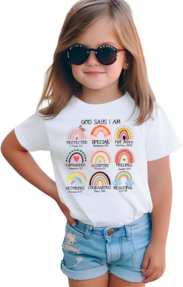 CM C&M WODRO Toddler Baby Girl Christian Shirt God Says I Am Rainbow T-Shirt Kids Bible Verse Rel... | Amazon (US)