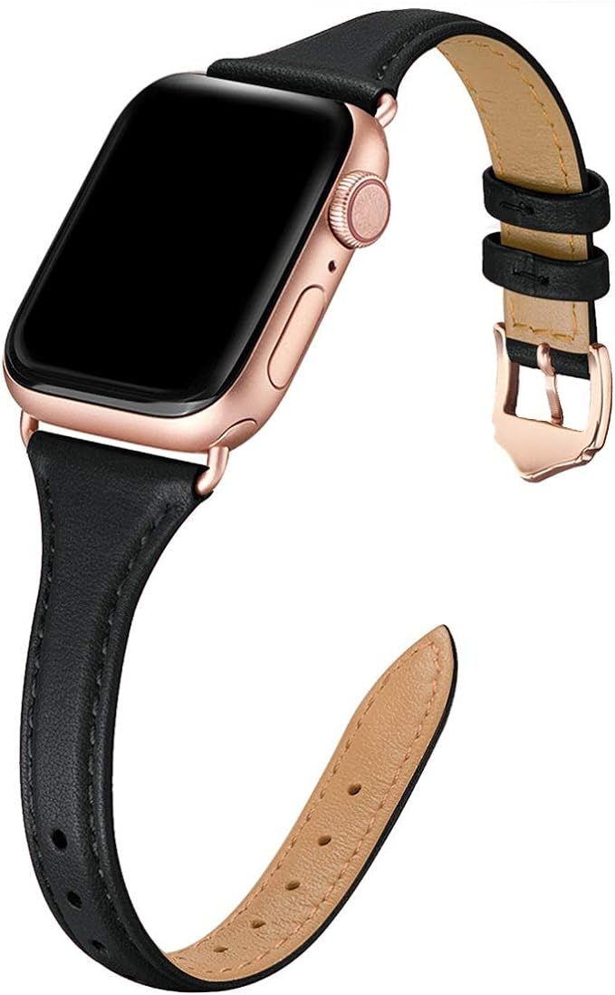 WFEAGL Leather Bands Compatible with Apple Watch 38mm 40mm 42mm 44mm, Top Grain Leather Band Slim... | Amazon (US)