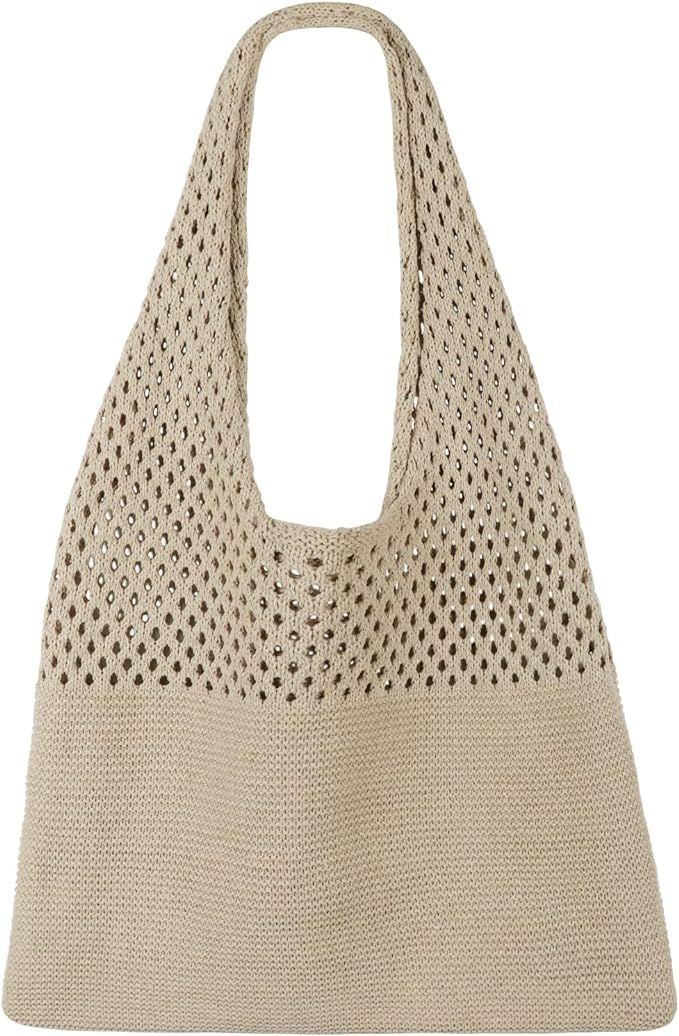 SUOSDEY Crochet Mesh Beach Tote Bag, Knit Summer Vacation Aesthetic Boho Tote Bag for Women | Amazon (US)