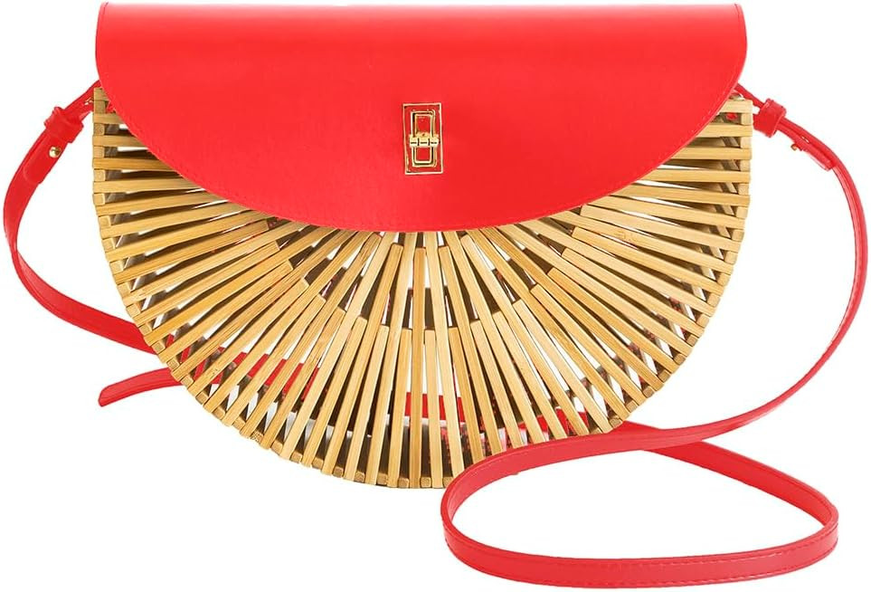 Handwoven Bamboo Bag Summer Straw Purse Crossbody Bags for Women Natural Handmade Beach Bamboo Pu... | Amazon (US)