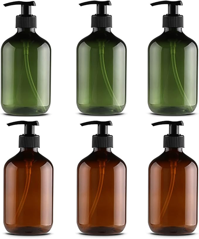 10 oz Pump Bottle Plastic Pump Lotion Dispenser Empty Bottle, Amber and Green 6 Pack, for Shampoo... | Amazon (US)