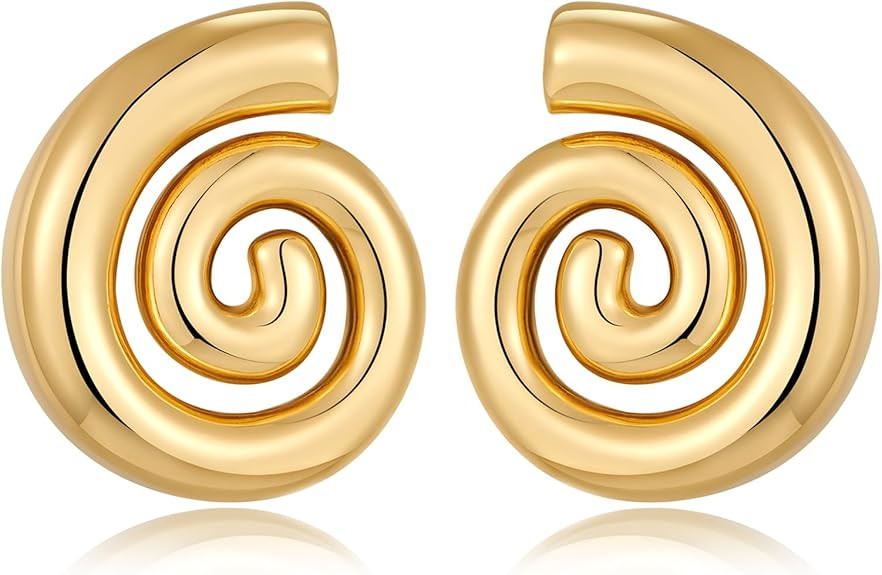 Gold Sliver Statement Earrings for Women - Spiral Swirl Chunky Vintage Stud Earrings, Trendy Jewe... | Amazon (US)