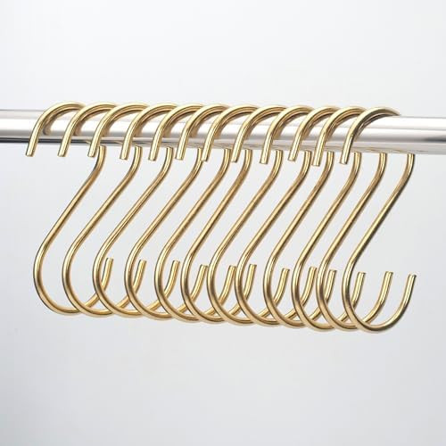 YANGQIHOME 12 Pieces, Brass S Shaped Hooks, Gold Coat Clothes Towel Hangers, Kitchen Pots Pans Co... | Amazon (US)