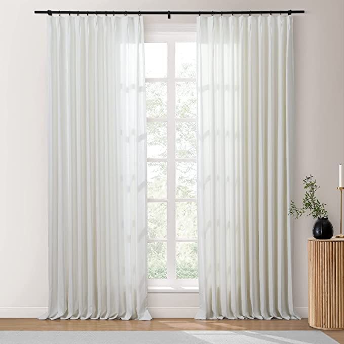 TWOPAGES Beige White Cotton Pinch Pleat Curtain 108 Inches Long Light Reducing Linen Textured Cur... | Amazon (US)