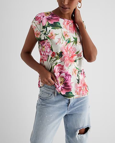 Satin Floral Crew Neck Gramercy Tee | Express