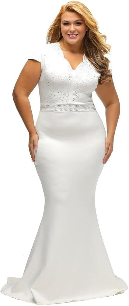 LALAGEN Women's Short Sleeve Rhinestone Plus Size Long Cocktail Evening Dress | Amazon (US)