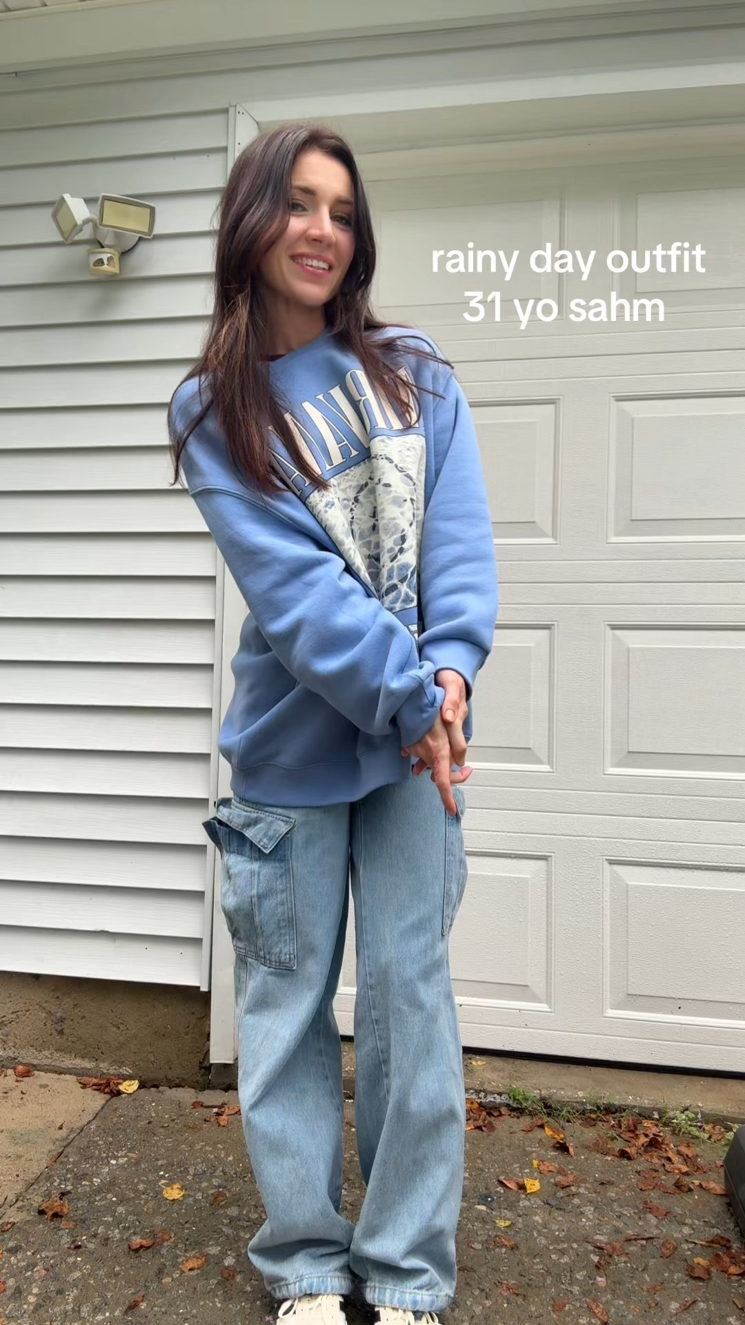 Crewneck is a large 
Jeans are a 25
Adidas og samba (snagged from kids foot locker couldn’t find them on here)