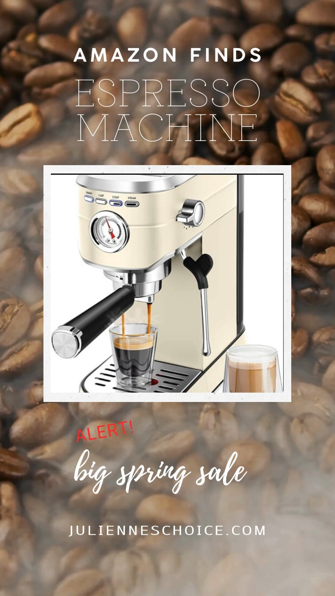 Spring Amazon Finds – Espresso Machine🖤
I’m obsessed with this Amazon espresso machine ☕
Perfect for beginners or anyone looking to build their own coffee corner at home!
✔ Stylish cream color
✔ Easy to use
✔ Powerful steam wand
✔ Budget-friendly (on spring sale!)
✨ julienneschoice 

 #LTKWatchNow #LTKHome #LTKSaleAlert