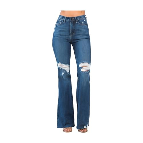 Judy Blue High Rise Tummy Control Distressed Flare Jeans (US, Numeric, 15, Regular, Regular, Blue) | Amazon (US)