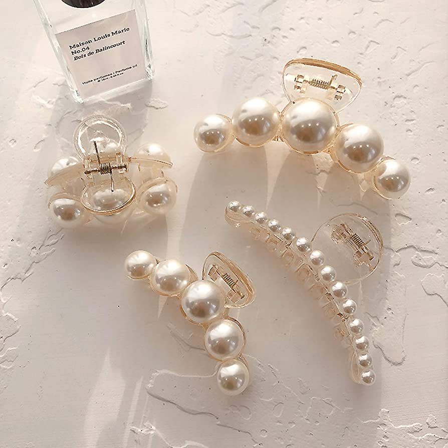 Agirlvct Pearl Hair Claw,Styling Hair Clips Strong Hold Hair Jaw Clips, Big Hair Clips Barrettes ... | Amazon (US)