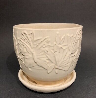 1940s Nelson McCoy Pottery White Butterfly Line 4½" Flower Pot w/Attached Saucer | eBay US