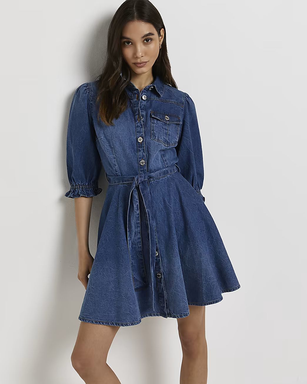 Blue denim mini shirt dress | River Island (UK & IE)