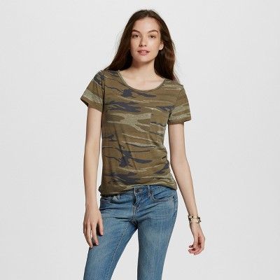 Women's Short Sleeve Camo Print Graphic T-Shirt - Zoe+Liv (Juniors') Green | Target