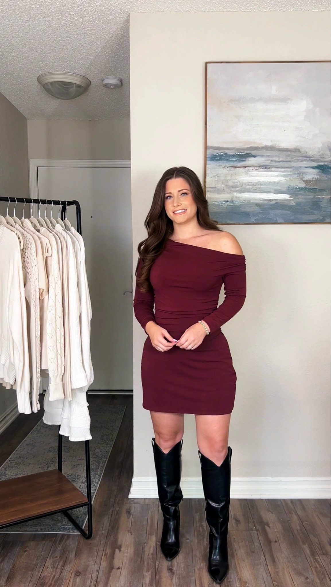 Valentine’s Day Outfit | Burgundy Dress | One Shoulder Knit Mini Dress wearing size Small petite 

#LTKFindsUnder100 #LTKStyleTip #LTKShoeCrush